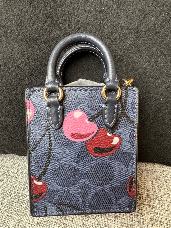 Coach Handbags - Coach Navy Mini Tote with Pink & Red Cherry Print